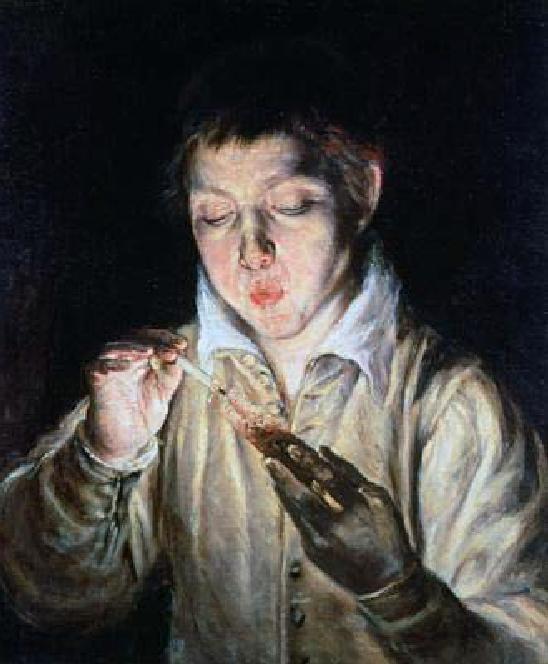 El Greco. Boy Lighting a Candle (Boy Blowing on an Ember). c.1570-1575. Oil on canvas. Private collection